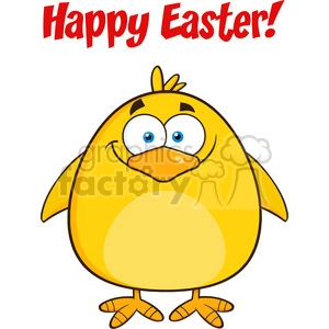 8588 Royalty Free RF Clipart Illustration Happy Easter With Smiling Yellow Chick Cartoon Character Vector Illustration Isolated On White