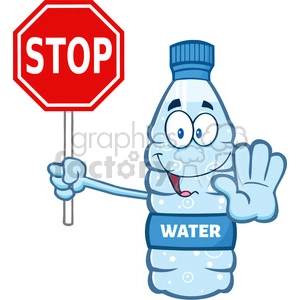 illustration cartoon ilustation of a water plastic bottle mascot character gesturing and holding a stop sign vector illustration isolated on white background