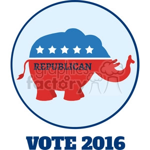 The image features a red elephant with stars above it, positioned within a circular border. The text within the image reads REPUBLICAN and VOTE 2016. The red elephant is a recognized symbol for the Republican Party in the United States. The five white stars are arrayed in a semi-circular fashion above the elephant, and there's a blue backdrop that fills the top half of the circle. 