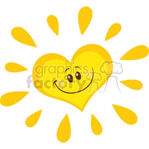 smiling sun heart cartoon mascot character vector illustration isolated on white background