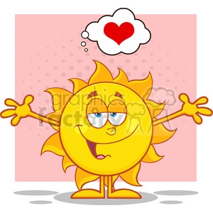 smiling sun cartoon mascot character with open arms and a heart vector illustration isolated on white background