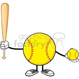 softball faceless player cartoon mascot character holding a bat and ball vector illustration isolated on white background