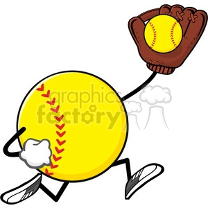 softball faceless player cartoon mascot character running with glove and ball vector illustration isolated on white background