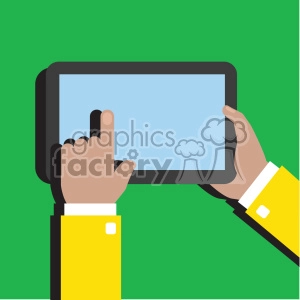 hands holding ipad surface device flat design vector art