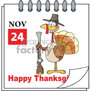Cartoon Calendar Page Turkey With Pilgrim Hat and Musket Vector