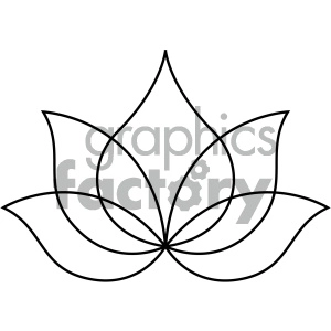 The clipart image shows a simple, stylized outline of a lotus flower. The design consists of several overlapping petals arranged in a symmetrical pattern that resembles a lotus in bloom. The outlines are clean and the image would be suitable as a tattoo design or a template for various creative projects.