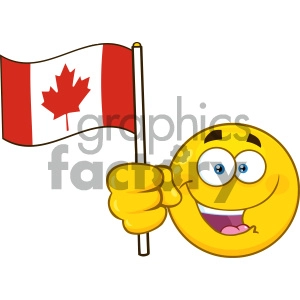 Royalty Free RF Clipart Illustration Patriotic Yellow Cartoon Emoji Face Character Waving An Canadian Flag Vector Illustration Isolated On White Background