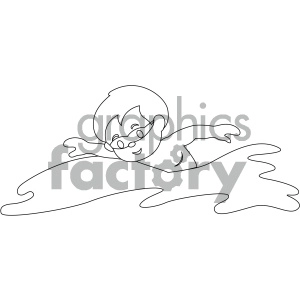 black and white coloring page boy swimming vector illustration
