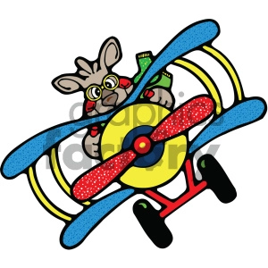 The clip art image shows a kangaroo piloting an airplane or plane in the air, implying that the kangaroo is flying the plane.

