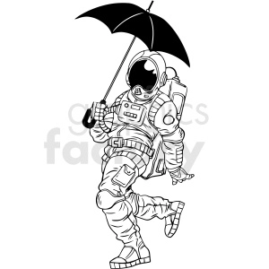 black and white astronaut holding umbrella vector clipart