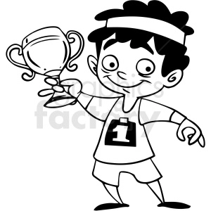 black and white cartoon child holding trophy vector