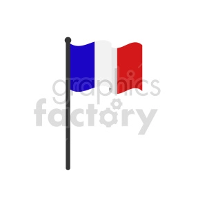 The image shows a clipart of the flag of France, which features three vertical bands of color: blue closest to the flagpole, then white, then red.