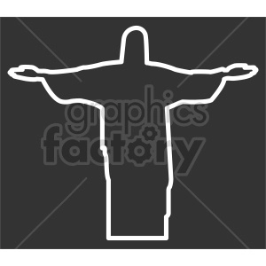The image is a simplified line drawing or silhouette of a figure with outstretched arms. It is intended to represent Jesus. The pose is reminiscent of traditional representations of Jesus on the cross, which is a common symbol in Christian iconography. The image is monochromatic and features no other details, focusing solely on the outline of the figure.