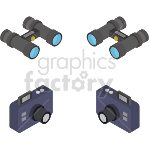 camera and binocular isometric vector icon clipart bundle