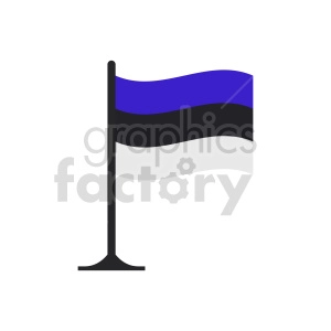 This is a simple vector illustration or clipart image of the national flag of Estonia on a flagpole. The flag consists of three horizontal stripes with the colors from top to bottom: blue, black, and white.