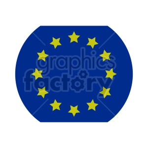 This clipart image features a stylized version of the European Union (EU) flag. The EU flag is recognizable by its circle of twelve golden stars on a blue background. However, in this particular image, the flag seems to be in a distorted shape, not the usual rectangle, but this does not change the symbolism of the stars or the colours used.