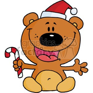 happy tedy bear holding a candy cane