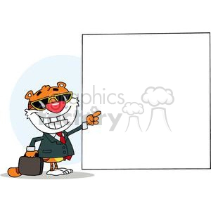 Happy Tiger Presenting A Blank Sign While Carrying A Briefcase