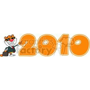 Happy Tiger Pointing To The Year 2010 