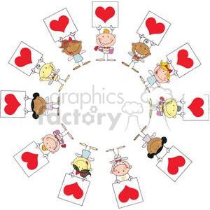 Different Nationalities Stick Cupids In A Circle and Banners