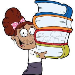 African American Girl With Pink Polka Dot Bow In Her Hair Carrying Books Books