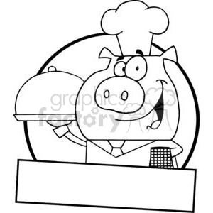 Waiter Pig Serving Food On A Platter Banner