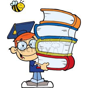 Red Headed Boy In Graduation Cap With Books In Their Hands