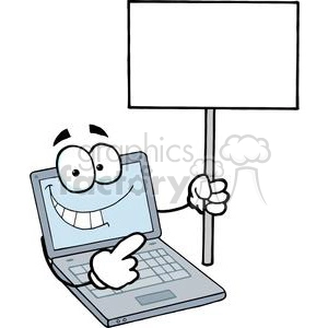 Laptop Cartoon Character Holding A Blank White Sign