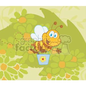 Cartoon Character Bee Flying Bucket In The Garden