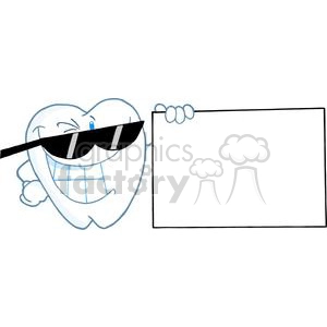 The image features a cartoon of a single anthropomorphic tooth wearing sunglasses and giving a thumbs-up. The tooth is smiling cheekily and appears to be holding a blank sign or banner next to it, which could be used for adding a custom message. The cartoon is lighthearted and humorous, likely designed to be engaging for topics related to dentistry, oral hygiene, or dental care.