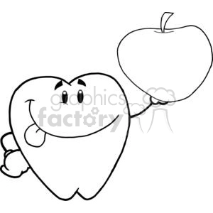 2943-Smiling-Tooth-Cartoon-Character-Holding-Up-A-Apple