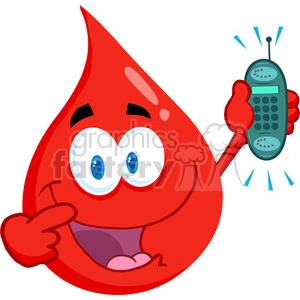 cartoon-blood-drop-holding-cellphone
