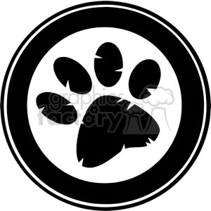 The image is a black and white clipart of a comical or cartoon-style paw print. The paw print has an exaggerated, chunky appearance, with each toe pad and the main pad looking somewhat irregular and stylized.