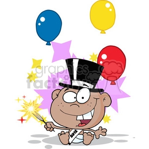 2481-African-American-New-Year-Baby-With-Fireworks-And-Balloons