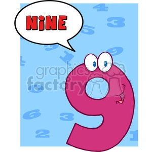 5024-Clipart-Illustration-of-Number-Nine-Cartoon-Mascot-Character-With-Speech-Bubble