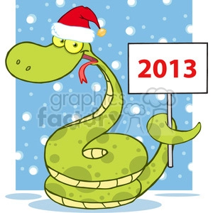5151-Happy-Snake-With-Santa-Hat-Holding-Up-A-Blank-Sign-Royalty-Free-RF-Clipart-Image