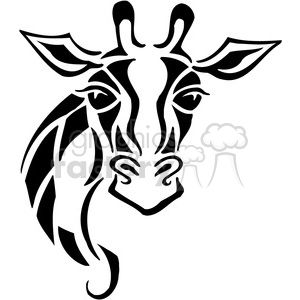 The image is a black and white vector illustration of a giraffe head in a stylized, tribal tattoo design. It is simplified and created with bold lines that would make it suitable for vinyl decals, logos, or tattoos.