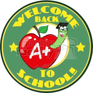 4952-Clipart-Illustration-of-Happy-Student-Worm-In-Red-Apple-And-Sticker-With-Text-Back-to-School