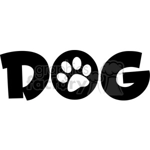 12809 RF Clipart Illustration Dog Text With Black Paw Print