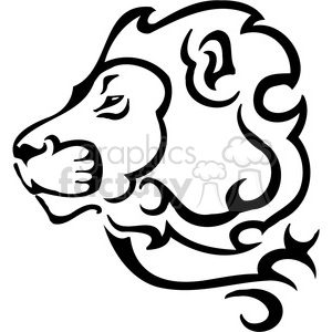 The image is a black and white outline of a stylized lion's head. It is depicted in a tribal or tattoo art style, suitable for use as a vinyl decal or graphic design element.