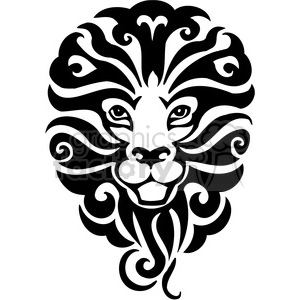 The clipart image features a stylized, tribal design of a lion's head. It is a black and white vector illustration suitable for vinyl cutting or tattoo design, with a bold, graphic outline that emphasizes the wild and majestic nature of the animal.
