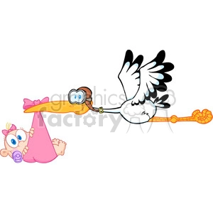 Royalty Free Stork Delivering A Newborn Baby Girl