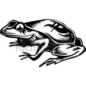 The clipart image displays a stylized, aggressive-looking frog. The design is depicted in bold black and white, featuring sharp contrast and tribal-like patterns, making it suitable for applications such as vinyl decals or tattoo art.