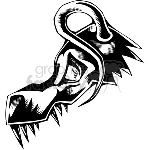 The clipart image shows a stylized, aggressive-looking animal skull, designed in a bold, graphic black and white. The skull appears to be from a ferocious creature, possibly a dinosaur or dragon, with prominent teeth and a strong jawline. This kind of design could be used for tattoos, vinyl decals, or as an emblem representing fierceness and strength.