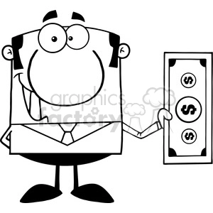 5566 Royalty Free Clip Art Smiling Business Man Holding A Dollar Bill