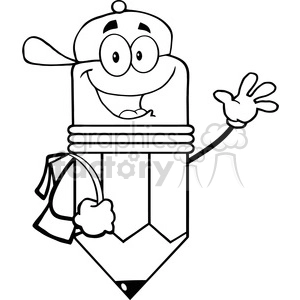 5909 Royalty Free Clip Art Happy Pencil Student Going To School