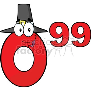 6706 Royalty Free Clip Art Price Tag Red Number 0-99 With Pilgrim Hat Cartoon Mascot Character