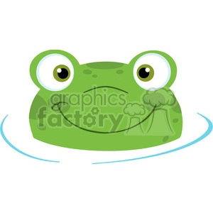 The image is a simple and cute cartoon clipart of a frog's face peeking out of the water. The frog has big, round eyes, a friendly smile, and appears to be floating or swimming on the surface of the water with ripples around it.