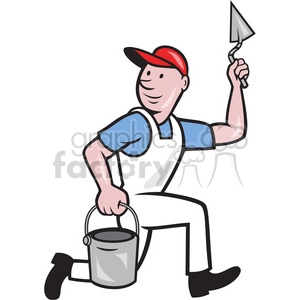 plasterer mason worker running pail