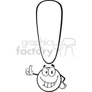6285 Royalty Free Clip Art Black and White Exclamation Mark Character Giving A Thumb Up